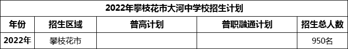 2024年攀枝花市大河中學校招生計劃是多少？