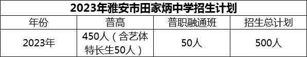 2024年雅安市雅安市田家炳中學(xué)招生計(jì)劃是多少？