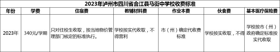 2024年瀘州市四川省合江縣馬街中學(xué)校學(xué)費(fèi)多少錢？