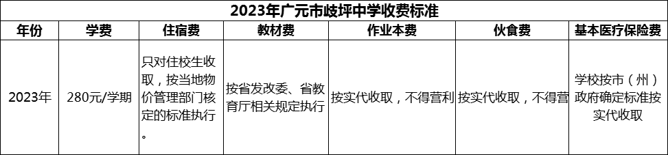 2024年廣元市歧坪中學學費多少錢？