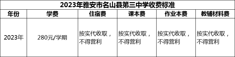 2024年雅安市名山縣第三中學(xué)學(xué)費(fèi)多少錢(qián)？