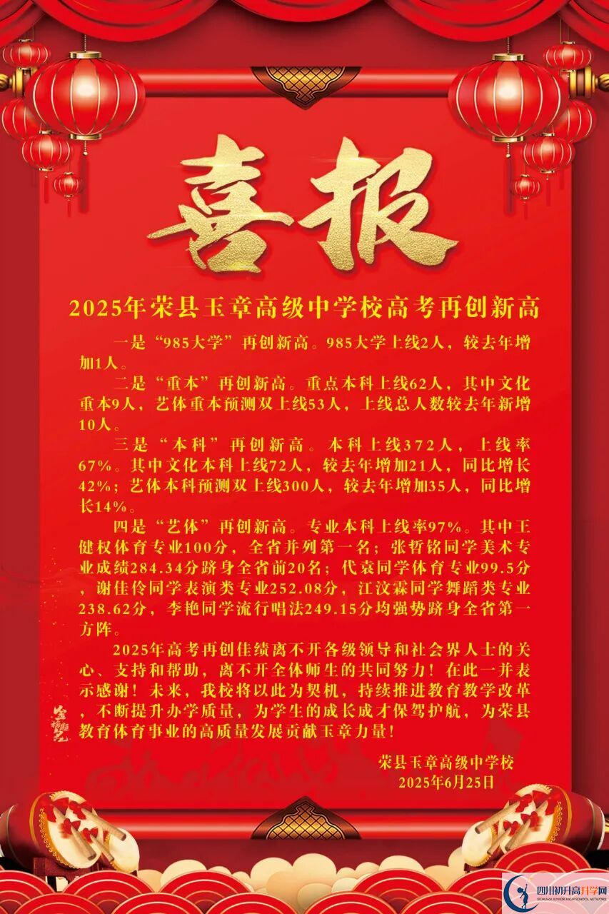 2026年自貢市四川榮縣玉章高級(jí)中學(xué)校升學(xué)率怎么樣？
