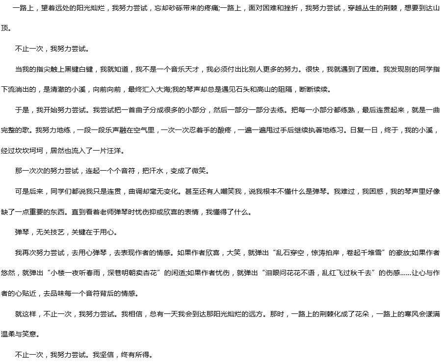 2019中考滿分作文：不止一次，我努力嘗試過