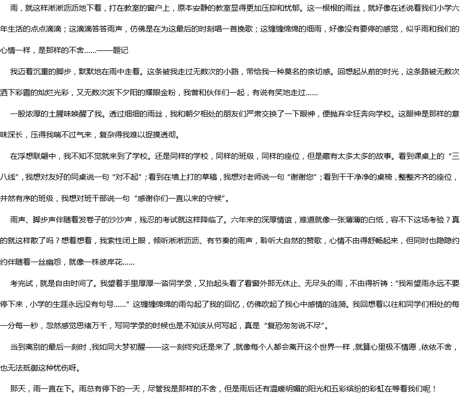 2020年中考滿分作文參考范文：那天，雨一直下