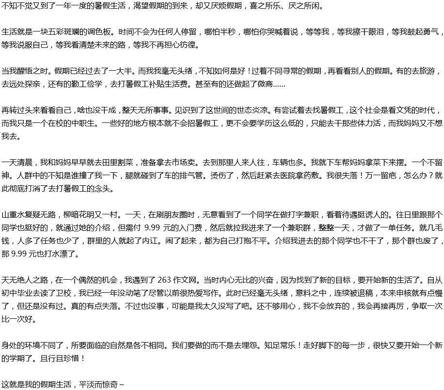 2020年中考滿(mǎn)分作文說(shuō)明文參考范文：我的暑假生活